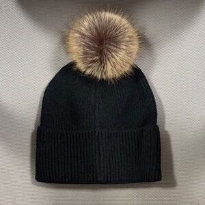 Black Knit Beanie with brown hairballs